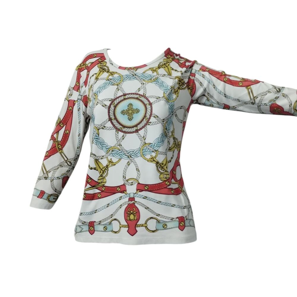 J. McLaughlin Women's Small Signature Equestrian 3/4 Sleeve Old Money Prep‎ Top